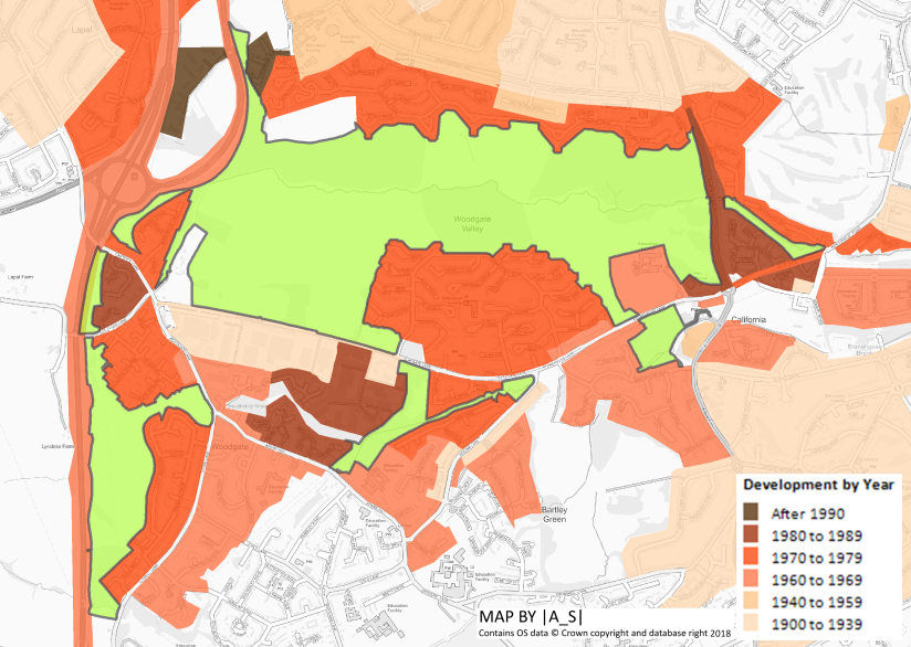 Urban Development around Woodgate Valley 1900 - 2018